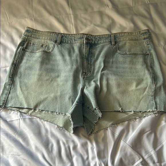 Torrid Blue Jean Shorts with Distressed Hem - Picture 1 of 5